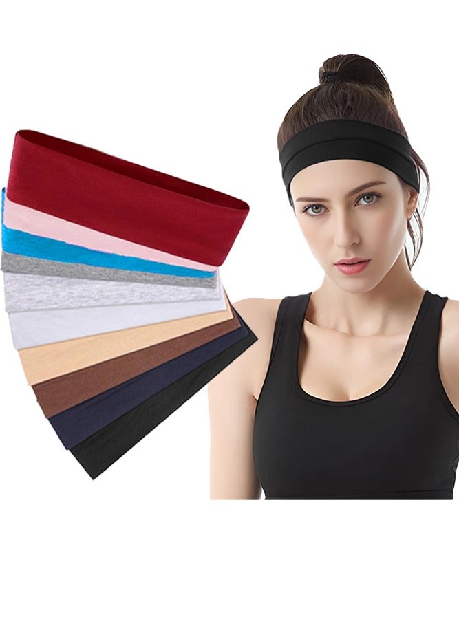 MARYA 10 PCS Non Slip Hair Bands, Headbands Soft Cotton Stretchy, Sweat Absorbent Workout Headbands for Men Women Yoga Running Exercise (MultiColor) - Image 1